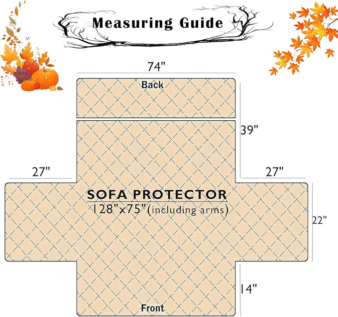 EVENHUG Fall Sofa Cover for Festival Home Decorations Thanksgiving Slipcover Furniture Protector Washable Couch Cover with Non Slip and Elastic Straps for Kids Pets Dogs (Sofa) - Image 4