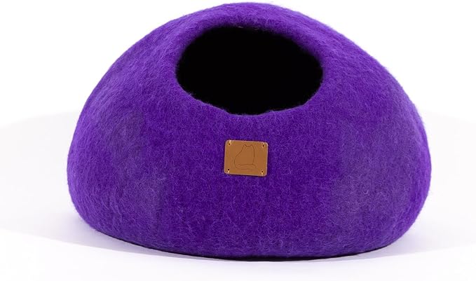 Best Aesthetic Cat Bed - Premium Felted Wool Cat Cave Bed - Cozy Peekaboo Round Cave for Large or Small Cats (Small, Plum Purple) by FuzzyCove