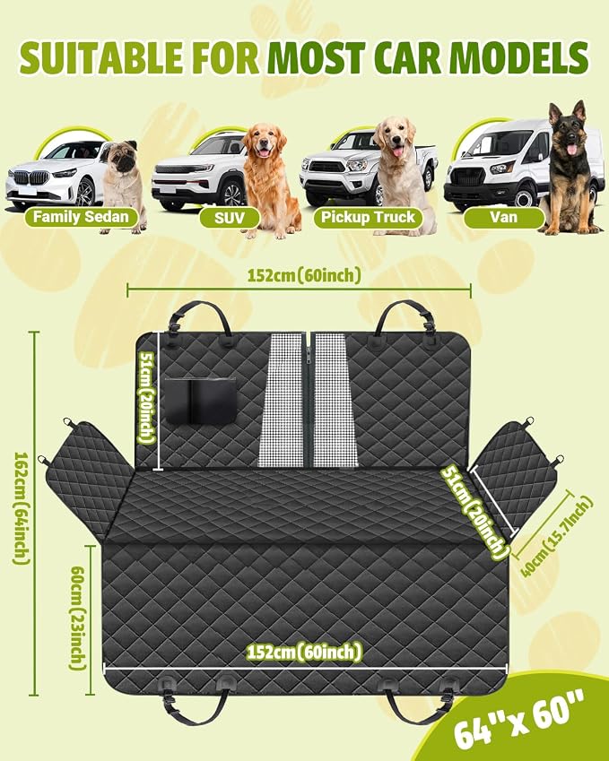 Victoper Dog Car Seat Cover, 600D Heavy Dute Car Seat Cover for Dogs Pets, 100% Waterproof Anti-Scratch Nonslip Dog Hammock for Cars, Seat Covers Protector with Seatbelt for Sedan SUV Truck XL Black - Image 2