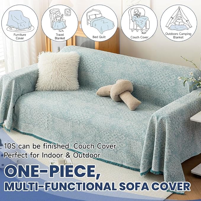 ROOMLIFE Blue Couch Cover Boho Sofa Covers for 3 Cushion Couch Washable, Furniture Protector Sofa Couch Cover for Dogs, Soft Breathable Sofa Slipcover, Couch Throw Blankets with Tassels 71''X134'' - Image 7