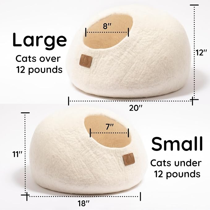 Extra Thick Felted Wool Cat Cave Bed Your Pet Will Love - Cozy and Warm Hideaway for Sleeping & Relaxing - Large and Small Pets - 100% Organic, Durable, Long-Lasting Comfort (Snow White, Small) - Image 6