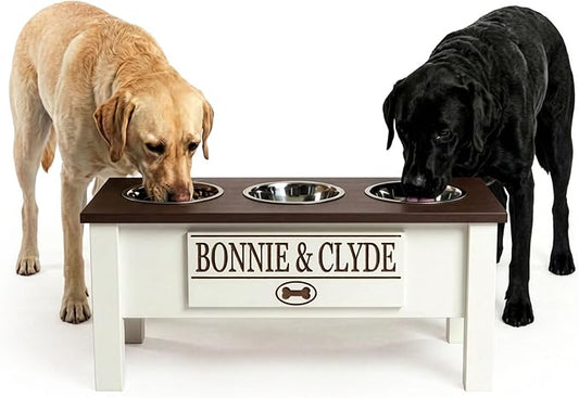 3 Bowl Dog Feeding Station, Personalized Triple Bowl Food Stand Large Dogs | Farmhouse Style, Elevated Wood Stand, Storage Container, Stainless Steel Bowls, Raised Feeder, Large Breed, Made in USA by GrooveThisWoodshop