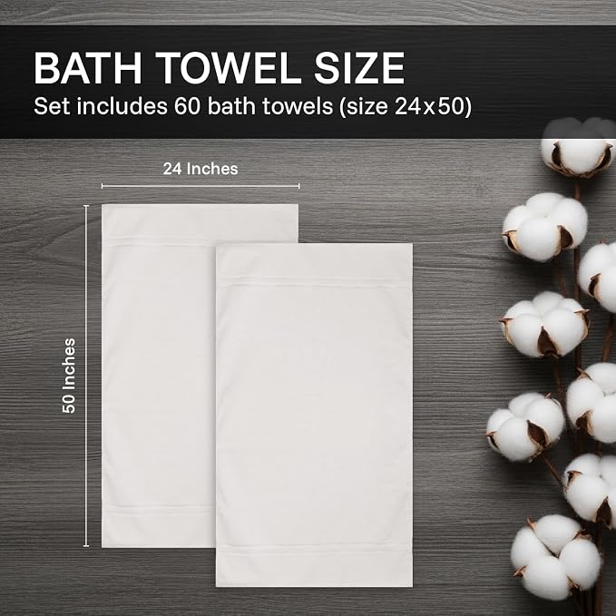 belem Luxury Bulk Bath Towels 24x50 – 60 Pack – 100% Cotton Ultra Soft & Plush, Highly Absorbent & Multipurpose Quick Drying Hotel Quality Towels for Hotels, Resorts, Pool, Gym, Spa & Salon - Image 2