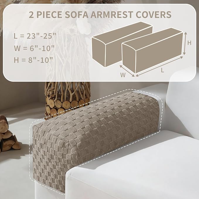 YEMYHOM Couch Cushion Covers for Sofa, Stretch Sectional Couch Armrest Covers Washable Thick Furniture Protector Sofa Slipcovers for Pets (2PC Armrest Cover, Khaki) - Image 2