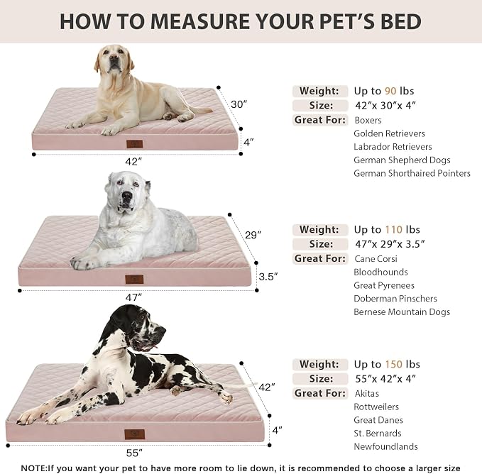 WNPETHOME Orthopedic Waterproof Extra Large Senior Dogs Bed for Comfy Sleep | XL Washable Ped Bed with Removable Cover, Multi-Needle Quilting XL Crate Bed for Large Sized Dog Relax, Pink 42x30 Inch - Image 5