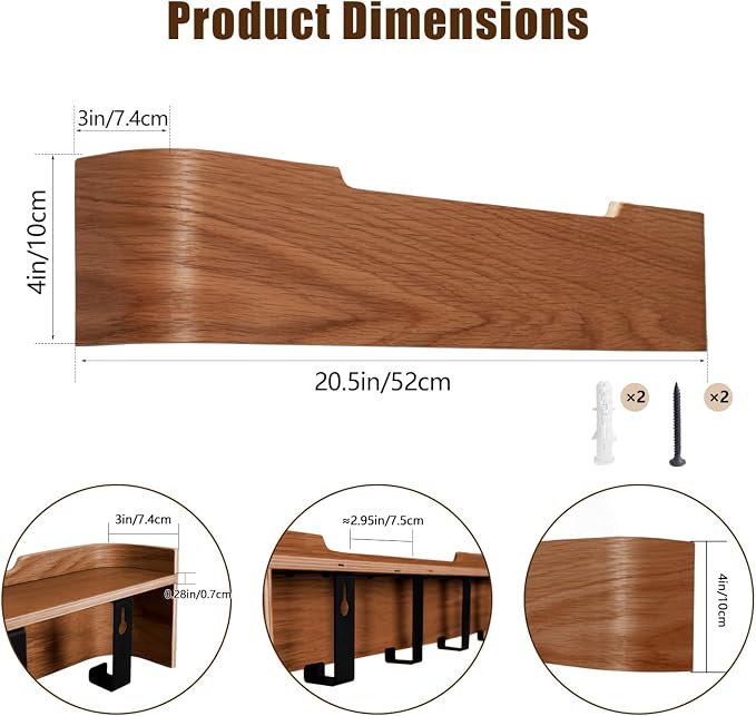 Coat Rack Wall Mount with Hidden Hooks, Wall Hooks with Shelf, Wall Key Holder Mount Wooden Shelf Entryway Hooks for Bedroom Bathroom for Hanging Coats Hats Bags Towels (Walnut, 5 Hooks) - Image 3