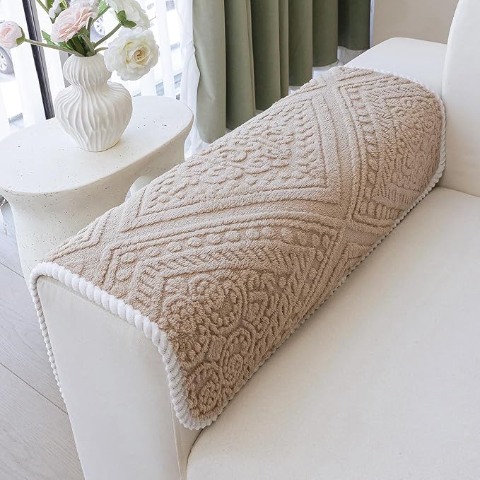 Boho Couch Cover Non Slip Sofa Cover Washable for Dogs, Sectional Couch Covers Soft, Plush Sofa Slipcover Furniture Protector Covers, L Shaped Armrest Cover(Khaki, 27"x 27") - Image 2