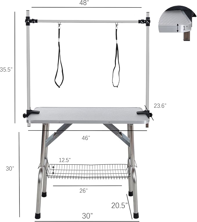 46" Dog Grooming Table Foldable Pet Grooming Tables with Adjustable Arm Noose Storage Mesh Tray Maximum Capacity Up to 330lbs Silver Gray - Image 2