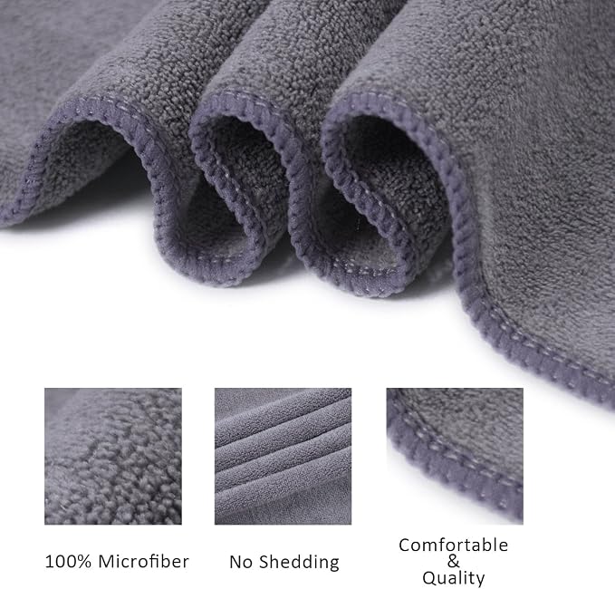 JML Microfiber Bath Towel Set, 27" x 55", 6 Pack | Hanging Loop, Extra Absorbent, Fast Drying, Lint-free, Use for Pool, Swimming, Fitness, Sports, Yoga, Grey/Pink/Purple - Image 3