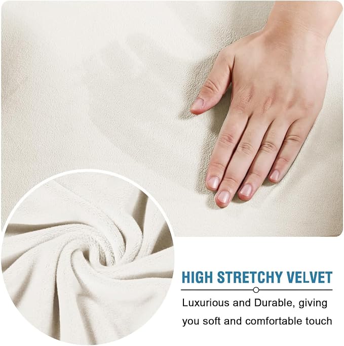 H.VERSAILTEX Modern Velvet Plush 4 Piece High Stretch Sofa Slipcover Furniture Protector Form Fit Velvet Extra Large Sofa Cover for 3 Cushion Couch Width Up to 105 Inch (XL Sofa, Porcelain White) - Image 4
