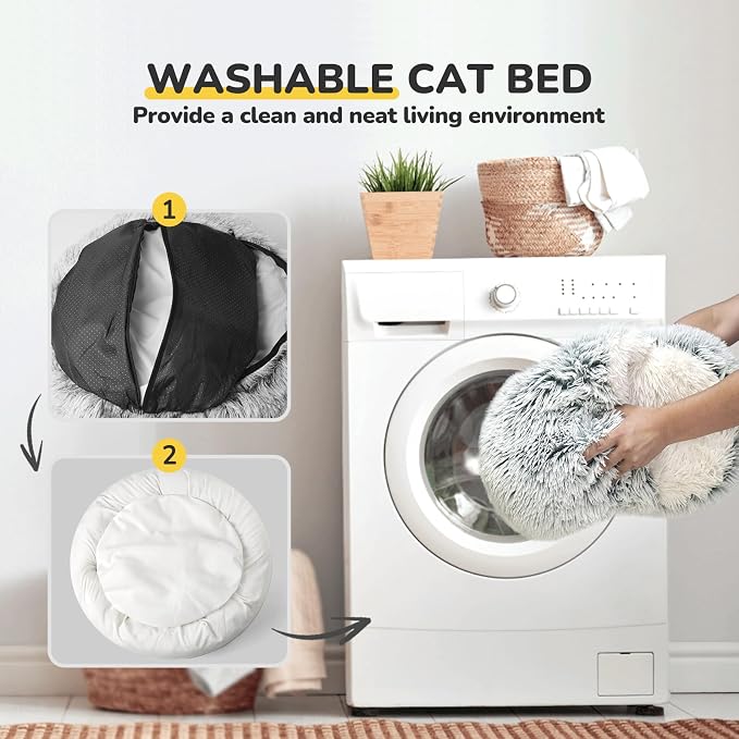 CATISM Cat Bed, Plush Hooded Cat Beds for Indoor Cats | Warm Soft Plush Comfortable Removable Washable Non-Slip Bottom - Image 4