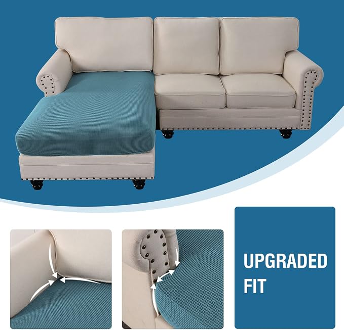H.VERSAILTEX Sectional Couch Covers 1 Piece Chaise Slipcover L Shape Separate Cushion Couch Cover for Both Left/Right Sectional Couch (Seat Only: 1 Chaises, Storm Blue) - Image 6