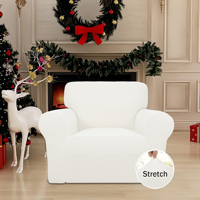 Easy-Going Stretch Chair Slipcover with Arm Washable Cream | 1-Piece Couch Sofa Cover Furniture Protector for Living Room Soft with Bottom For Kids, Pet. Spandex Jacquard - Image 4