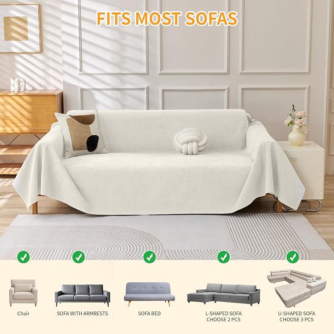 Deep Dream Cat-Scratch Resistant Couch Cover, Waterproof Sofa Cover for 3 Cushion Couch Washable, Pet Friendly Couch Protectors Anti Slip Thickened Sofa Slipcovers for Dogs Pets, 91" x 118", White - Image 6