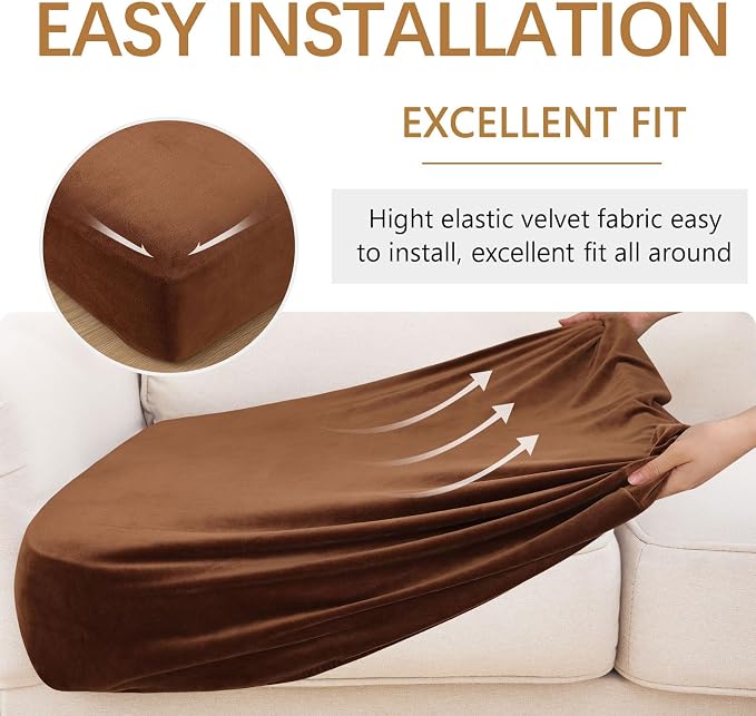 hyha Velvet Couch Cushion Covers, Sofa Covers for 2 Cushion Couch Washable | Soft Plush Sofa Slipcover, Elastic Bottom, Non-Slip Wear Resistant Furniture Protector, Ideal For Pets & Kids, Medium - Image 4