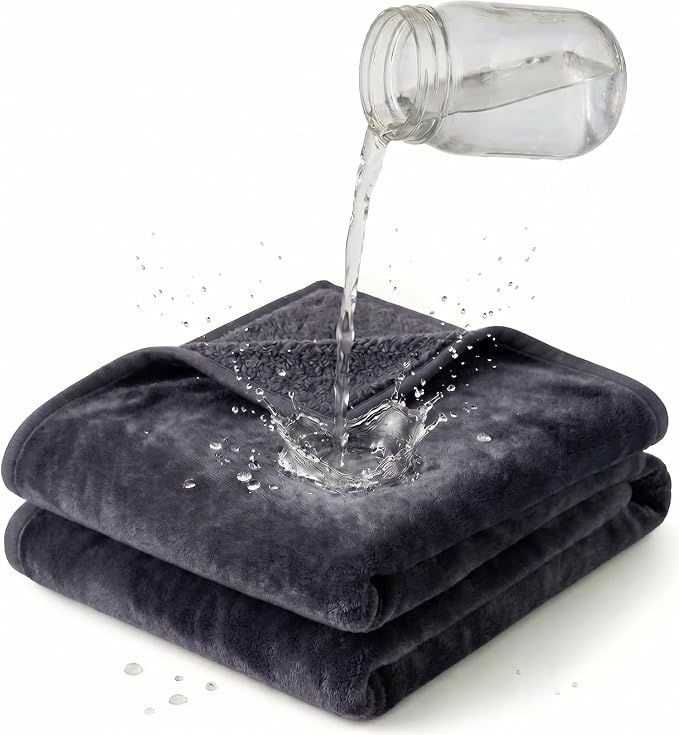 Waterproof Blanket (60"x80") for Couch, Sofa, Pets, Grey, Double-Sided | Stain Resistant, Leak-Proof, Reversible Flannel & Sherpa Fleece, Soft Plush Throw Blanket to Protect Furniture and Mattress by DouxDosy