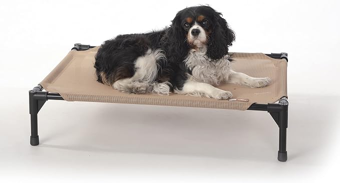 K&H Outdoor Elevated Dog Bed - Cooling Raised Dog Bed for Small & Medium Pets, Breathable Mesh Hammock Design, Indoor/Outdoor Washable Cover, Portable Metal Frame, Tan, Medium 32x25in by KHPetProducts