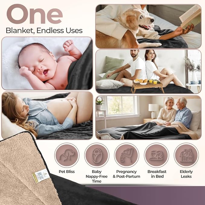 Sacred Weapon Waterproof Blanket for Bed – Leak & Stain Proof Splash Throw – Fuzzy Cuddle Dry Towel, Pad, Couch Cover – Queen & Twin Size – Washable – Black Waterproof Mattress Protector -50x80 in - Image 5