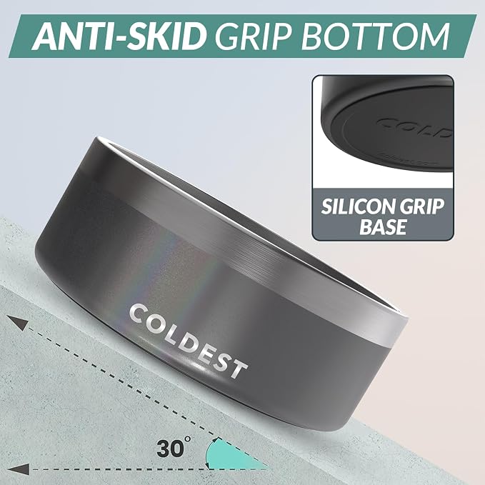 Coldest Dog Bowl - Anti Rust Metal, Non Slip, 3 Layers Insulated Stainless Steel Dog Bowls - Spill Proof & Heavy Duty - Water Bowl for Dogs, Cats & Pets, Dish Washer Safe (64 oz, Stardust Glitter) - Image 2