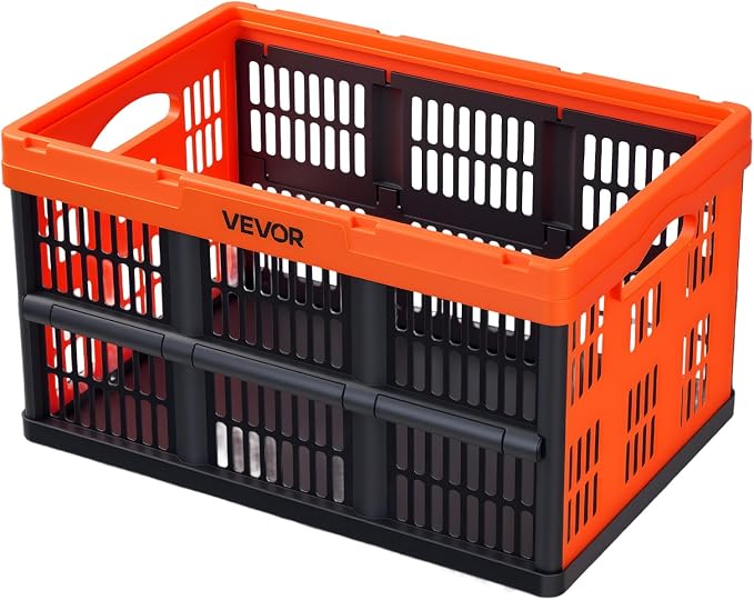 VEVOR Plastic Collapsible Storage Bins, 45L 6 Packs, Stackable Folding Storage Crates with Handles, Holds 33 lbs Per Bin, Foldable Heavy Duty Containers, Space-Saving Baskets, for Home Organizing - Image 9
