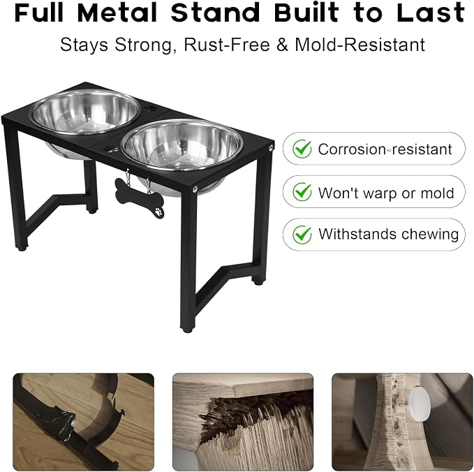 Elevated Dog Bowls, Metal Raised Dog Bowl Stand with 2 Thick 85oz Capacity Stainless Steel Food Bowls & Non-Slip Mat - 13" Tall for Large Breeds - Image 5
