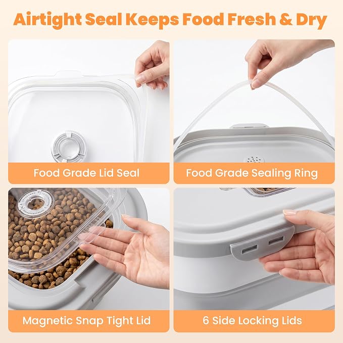40 Lbs Dog Food Storage Container, Collapsible Cat Food Container | Airtight Pet Food Storage Containers with Wheels, Clear Window, 2 Measuring Cup, Scoop, BPA Free for Rice, Flour, Bird Seed - Image 3