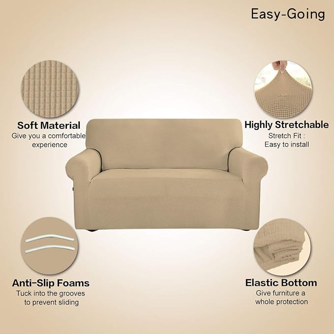 Easy-Going Stretch 4 Seater Oversized Sofa Couch Cover Sand | 1-Piece Extra X-large Sofa Cover Furniture Protector Couch Soft with Bottom for Kids, Spandex Jacquard - Image 4