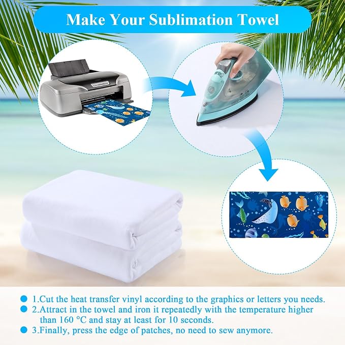 Breling 2 Pieces Sublimation Blank Bath Towel Microfiber Polyester Thick Towel Absorbent White Towel for Sublimation DIY Home Bathroom Beach, 60 x 27 Inch - Image 3