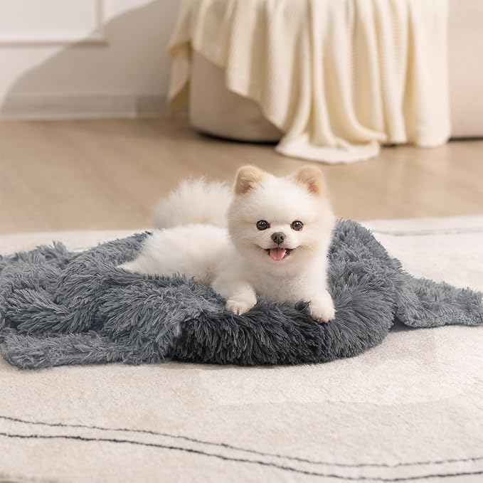 gogobunny Waterproof Dog Blanket for Couch & Furniture Protection - Super Soft Reversible Throw for Large Dogs & Cats, Calming Washable Fur & Sherpa Pet Blanket (25x35 Inch, Light Grey) by gogobunny