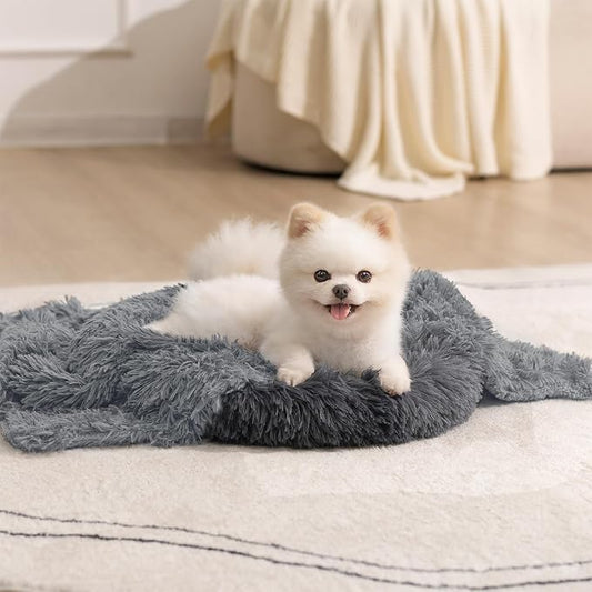 gogobunny Waterproof Dog Blanket for Couch & Furniture Protection - Super Soft Reversible Throw for Large Dogs & Cats, Calming Washable Fur & Sherpa Pet Blanket (25x35 Inch, Light Grey) by gogobunny