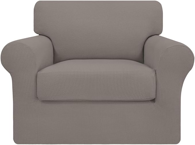 Easy-Going 2 Pieces Stretch Couch Cover Sofa Cover for Dogs Washable Sofa Slipcover for Separate Cushion Couch Spandex Jacquard Fabric Elastic Furniture Protector for Pets,Kids (Taupe, Chair) by Easy-Going