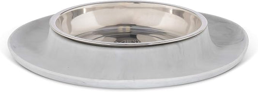 Messy Cats Single Silicone Feeder, Stainless Bowl, 1.75 Cup, Marble | Non-Slip Silicone Cat Feeding Station With Removable Stainless Steel Saucer Bowl For Food Or Water by Messy+Cats