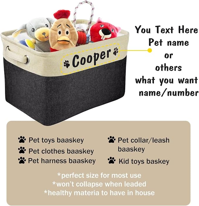 PET ARTIST Collapsible Dog Toy Storage Basket Bin with Personalized Pet's Name - Rectangular Storage Box Chest Organizer for Toys, Clothing & Accessories - Black - Image 3