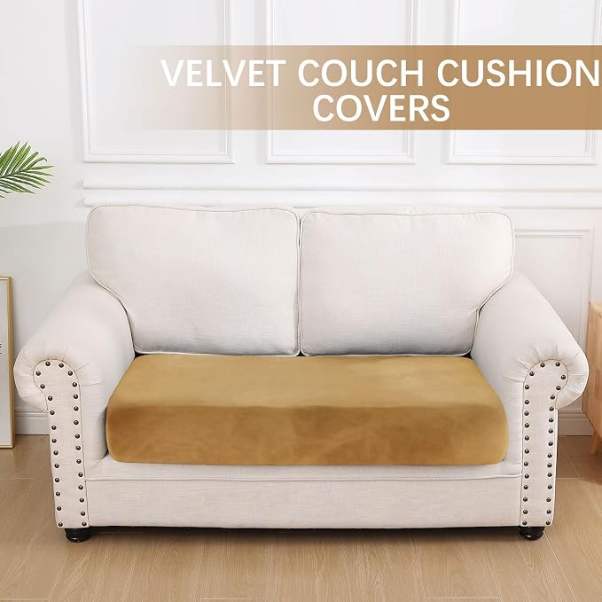 hyha Velvet Couch Cushion Covers, Sofa Covers for 2 Cushion Couch Washable | Soft Plush Sofa Slipcover, Elastic Bottom, Non-Slip Wear Resistant Furniture Protector, Ideal For Pets & Kids, Medium - Image 5