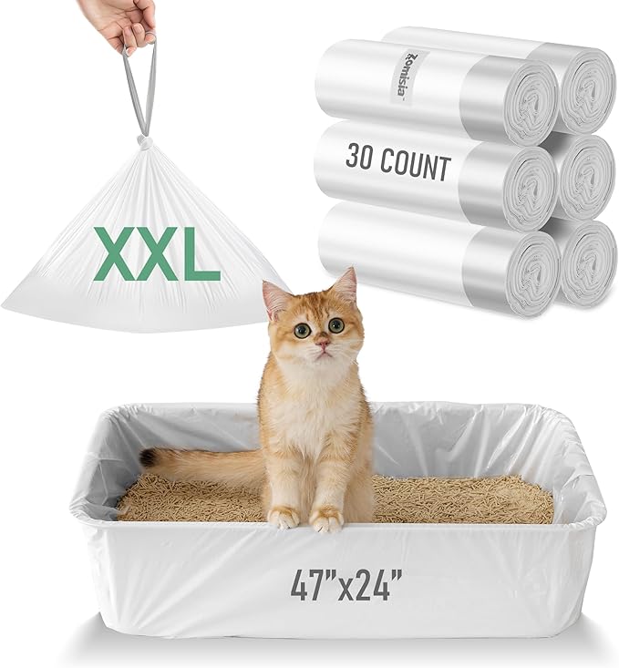 ZOMISIA Super Jumbo Litter Box Liner XXL - 30 Count 47" x 24" Litter Bags | Cat Litter Pan Liners with Drawstring, Extra Thick, Tear Resistant Heavy Duty, Easy Clean up for Litter Tray, Unscented by Zomisia
