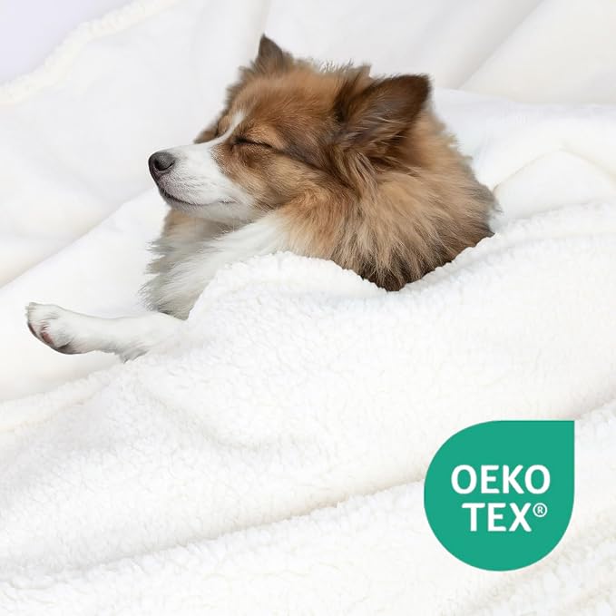 Waterproof Dog Blanket for Large Dogs - Reversible Washable Pet Blanket, Soft Sherpa Fleece Furniture Protector, Cat Throw Bed Couch, Cream, 60"x80" - Image 4