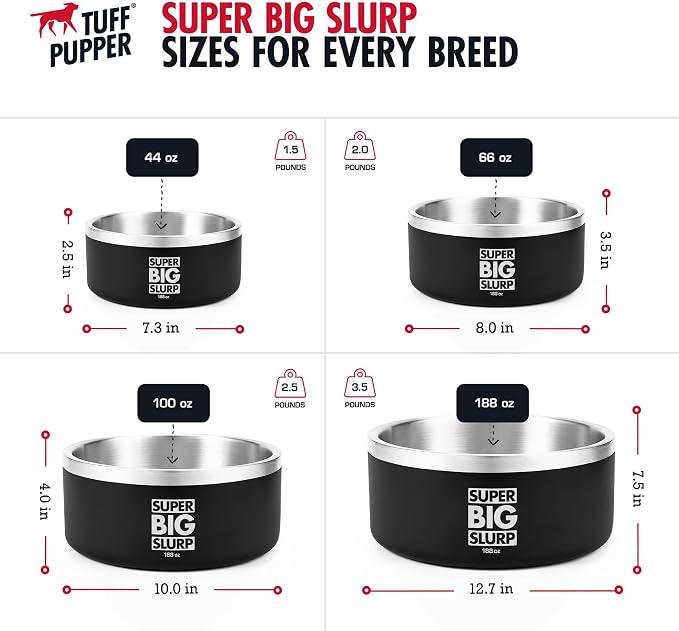 Tuff Pupper 100 oz Heavy Duty Insulated Stainless Steel Dog Bowl for Large Dogs, Non-Slip Base, Dishwasher Safe - Image 5