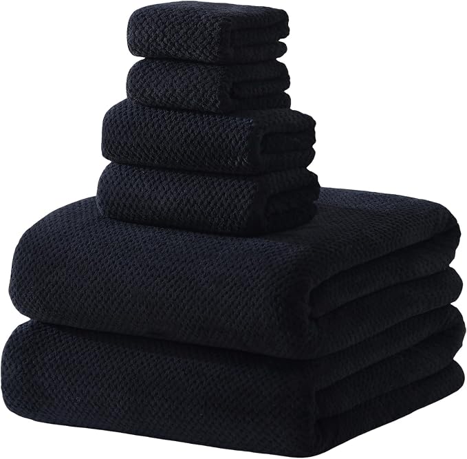 30x60 Inches Extra Large Bath Towels Set Super Soft Absorbent Luxury Microfiber Towels for Bathroom (Black, 6PCS) by Akzpe