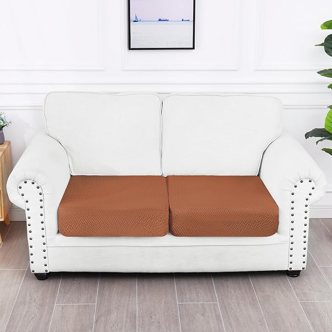 Smiry Waterproof Couch Cushion Covers, Non Slip Seat Cushion Covers | Stretch Jacquard Sectional Sofa Slipcover, Washable Elastic Furniture Protector for Pets, Kid, 2 Pieces, Rust - Image 5
