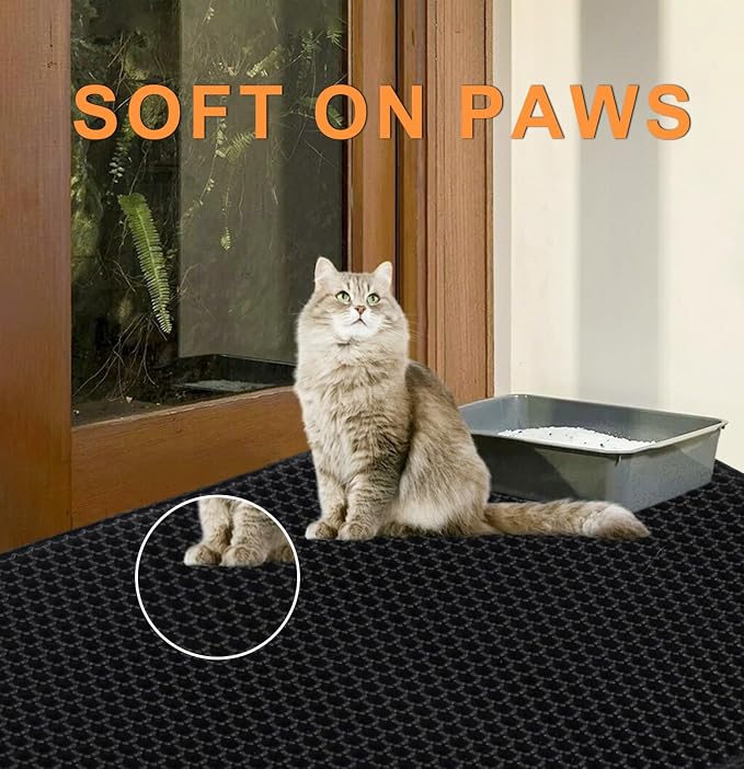 Cat Litter Mat,45"x32" Extra Large Cat Litter Box Mat,Honeycomb Double Layer Kitty Litter Trapping Mat,Soft EVA Material,Urine & Waterproof,Scatter Control,Easy Clean,Washable(Black) - Image 2