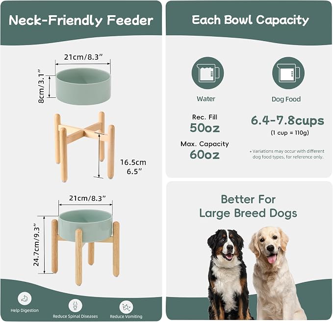 Havniva Elevated Dog Bowls Ceramic Dog Bowls with Stand, Dog Food Bowl | 8.3” Raised Dog Bowls with Non-Slip Wood Stand, Dog Food and Water Bowl Set, Dog Feeding Bowls for Large Dogs - Image 2
