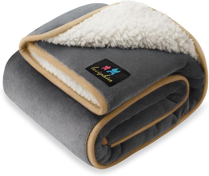 Luciphia Waterproof Pet Blanket, Liquid Pee Proof Dog Blanket for Sofa Bed Couch, Reversible Sherpa Fleece Furniture Protector Cover for Small Medium Large Dogs Cats, Grey+Beige Medium（57" x 40"） by luciphia