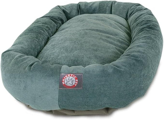 Majestic Pet 32 Inch Micro Velvet Calming Dog Bed Washable – Cozy Soft Round Dog Bed with Spine for Head Support - Fluffy Donut Dog Bed 32x23x7 (inch) – Round Pet Bed Medium – Azure by MajesticPet
