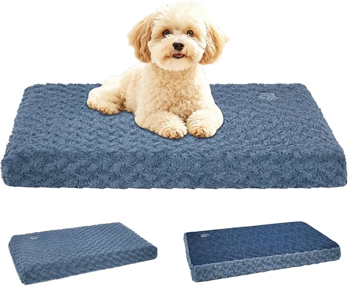 EMPSIGN Dog Bed Mat Crate Pad Mattress, Ultra Soft Pet Kennel, Navy, Small | Reversible(Cool & Warm), Waterproof Linings, Removable Machine Washable Cover, for 24" Dog Crate, Soft Rose Plush/Canvas by EMPSIGN