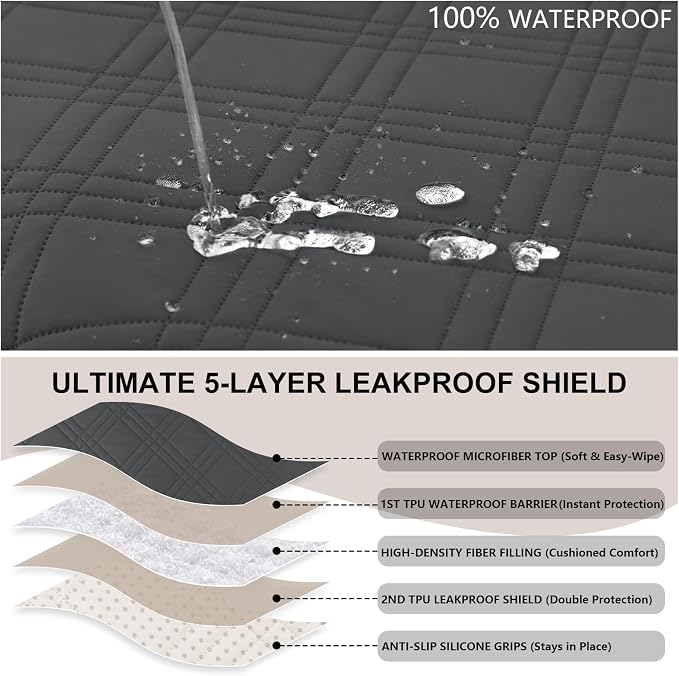 100% Waterproof Couch Cover for Dogs, Anti-Slip Washable Sofa Cover with Elastic Straps & Side Pockets, Durable Furniture Protector for Kids, Pets & Dogs (Armchair 23", Blackish Gray) - Image 2