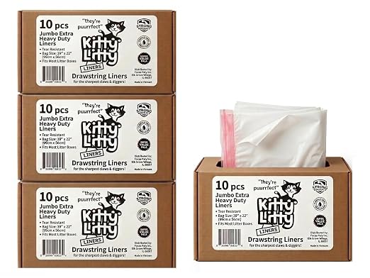 40 Ct Cat Litter Box Liners 4 Pack Drawstring Heavy Duty Jumbo | large size, leak proof, kitty litty, kitten tray liner, rabbit clean up, pet liner bags, cat bags, hamster cage liner by FocusPoly