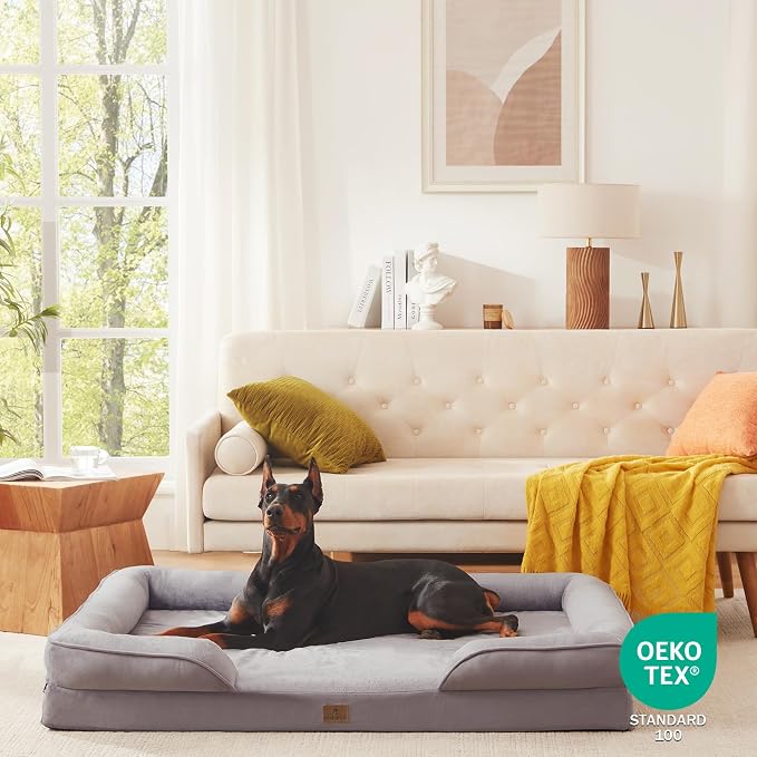 Bedfolks Orthopedic Dog Bed XXL, Waterproof Dog Sofa Bed for Giant Dogs, Egg Foam Pet Couch Bed with Removable Washable Cover and Nonslip Bottom, Light Grey - Image 8