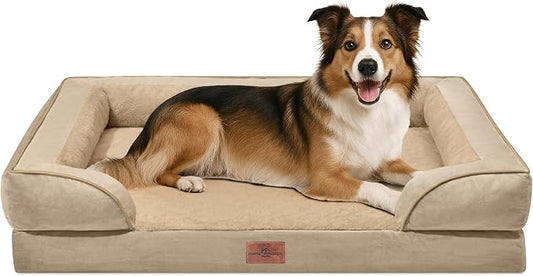 Comfort Expression Orthopedic Dog Beds for Large Sized Dog with Bolster | Waterproof Dog Couch Bed with Washable Cover & Non-Slip Bottom, Supportive Egg Crate Foam Large Pet Bed, 38x25 Inch by ComfortExpression