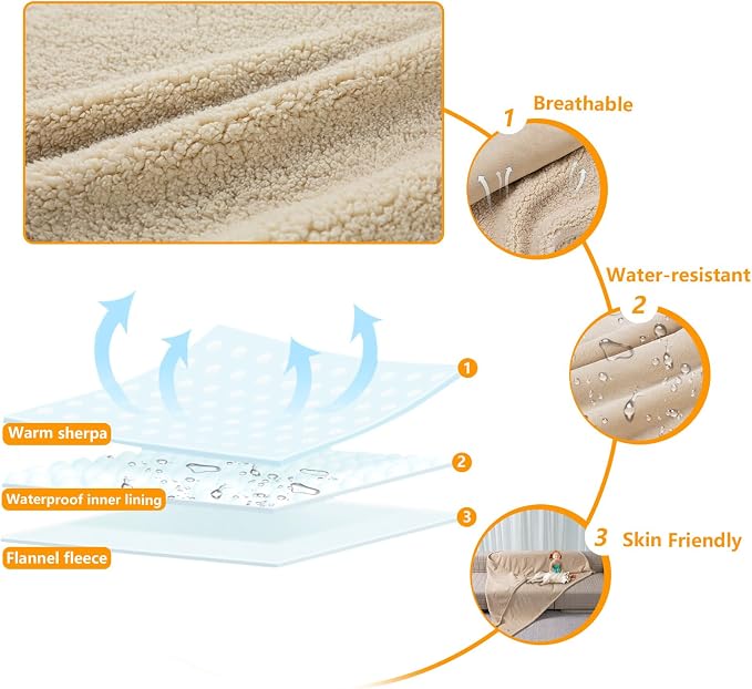 Waterproof Dog Bed Cover 85x57in Pet Blanket for Big Dogs Reversible Pets Couch Blankets for Puppy Fluffy Cream Sherpa Fleece Sofa Leakproof Covers for Cat Warm Washable-XL - Image 6