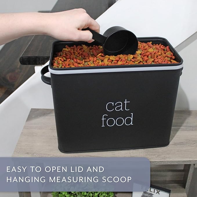 AuldHome Design Farmhouse Cat Food Container (Black) Enamel Look Rustic Cat Food Bin with Scoop - Image 7